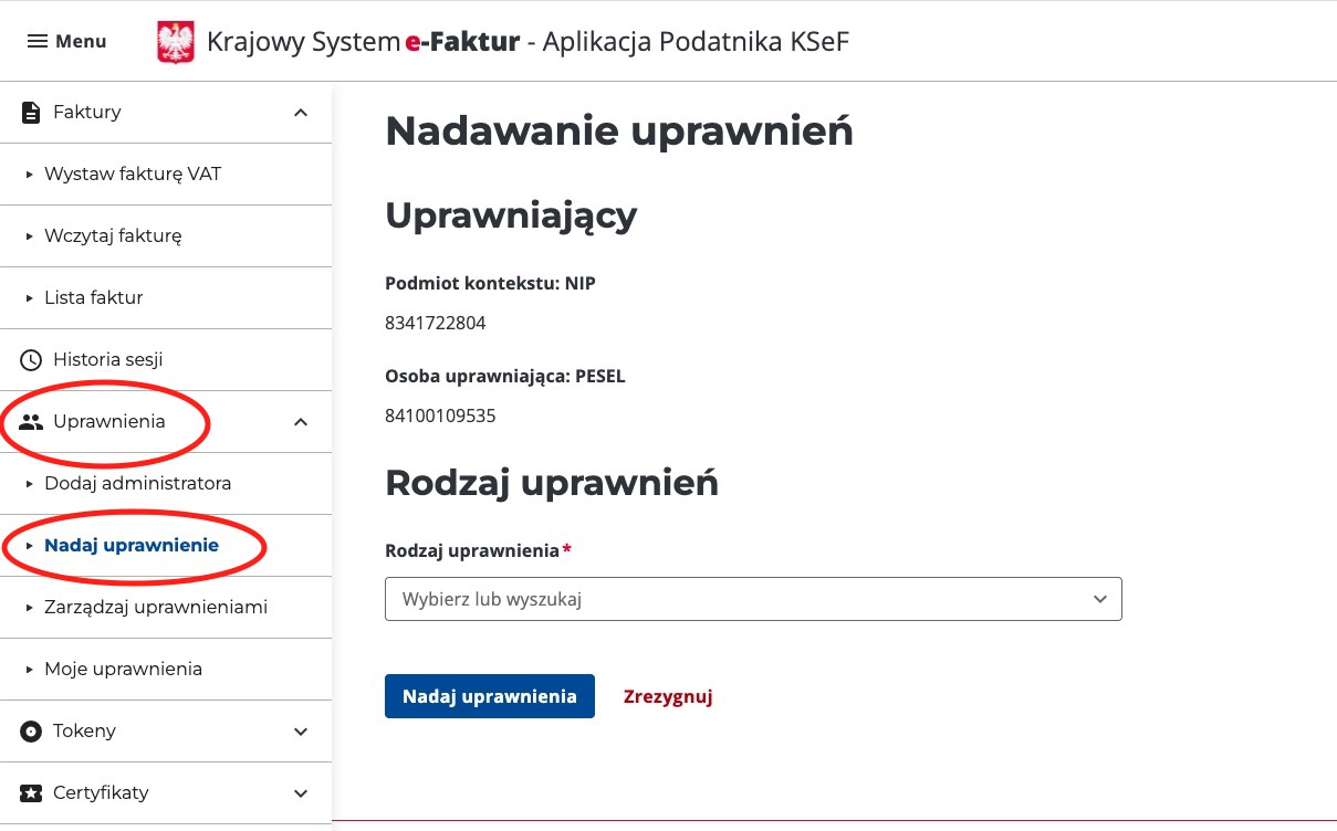 AP MF krok 2 - przejście do nadawania uprawnień